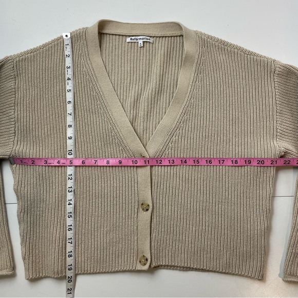 Reformation Jessa Chic Coquette Cardigan Knit Ribbed 100% Cotton Cream sz M - Picture 6 of 8